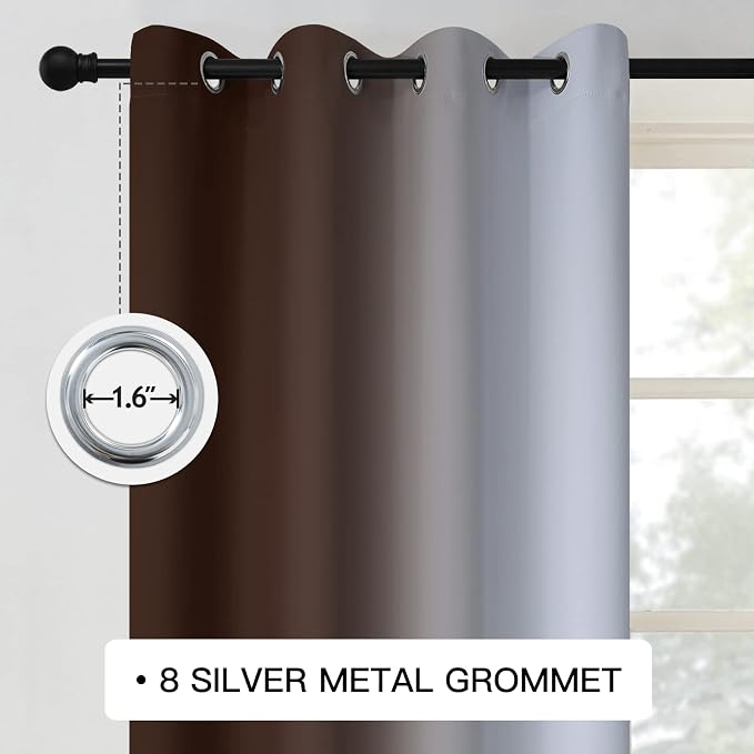 COSVIYA Curtains & Drapes Grommet Ombre Brown Curtains W52 x L84 Inch | - Image 3