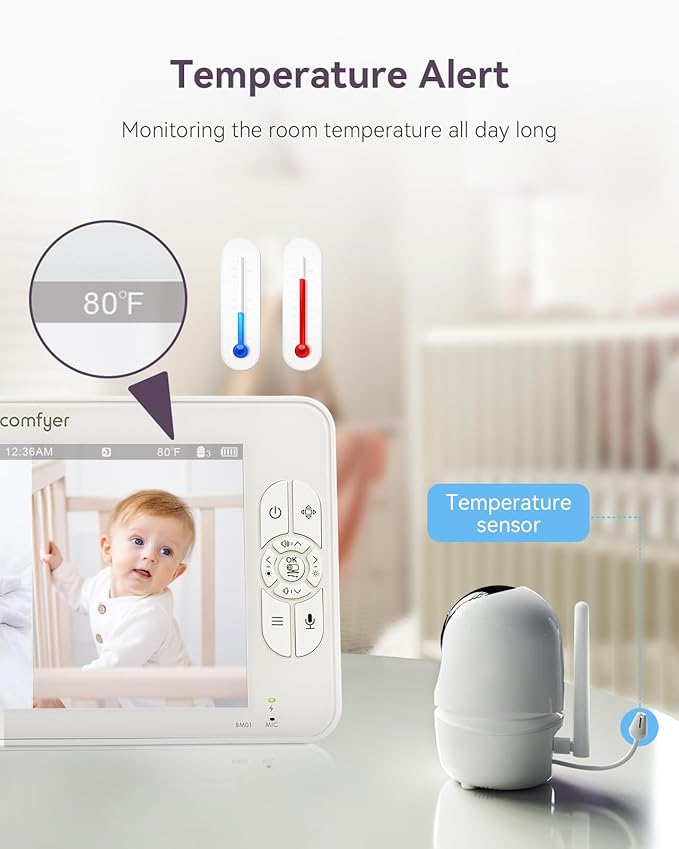 Comfyer Baby Monitor with Camera and Audio, 7" 720P HD Video Baby Monitor No WiFi, 6000mAh Battery, VOX Mode, Auto Night Vision, Hack Proof, Remote PTZ