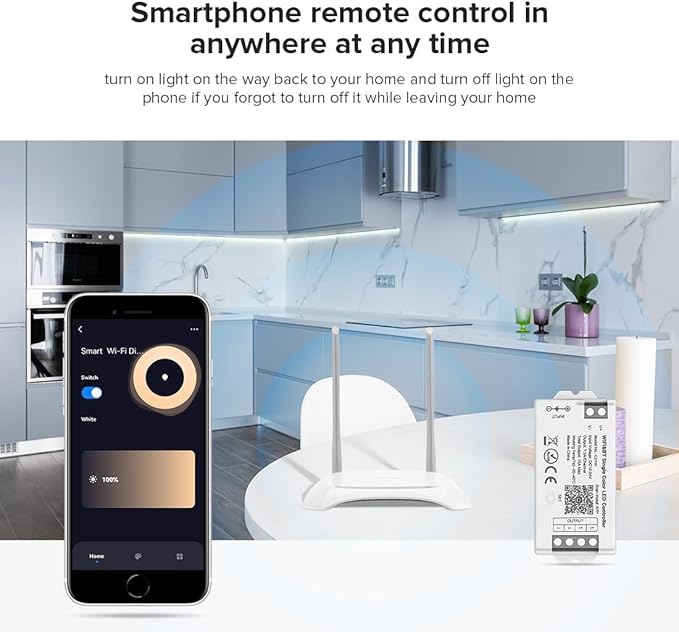 BTF-LIGHTING RF 2.4GHz Wireless Remote RC07RFB & C01W 2.4GHz Tuya WiFi Controller Kit Alexa Google Home APP Control Dimming for Single Color PWM 5050SMD FCOB (+V -V) 2PIN LED Strip DC12V DC24V