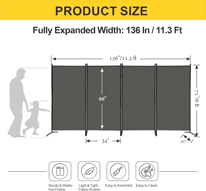MAYOLIAH 4 Panel Privacy Screen Room Dividers 6FT Tall Portable Office Wall | - Image 5