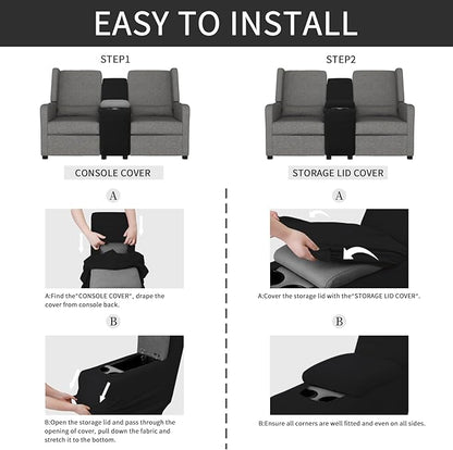 Easy-Going 2-Piece Recliner Console Cover for Reclining Loveseat Covers Stretch Jacquard Middle Console Cover for Recliner Couch and Sofa Black