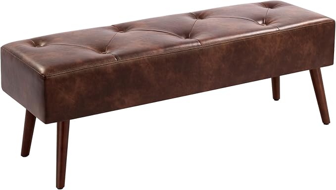 44 Inch Tufted Bench, Leather Footrest Bedroom Bench Seat, Upholstered Leather - Image 10