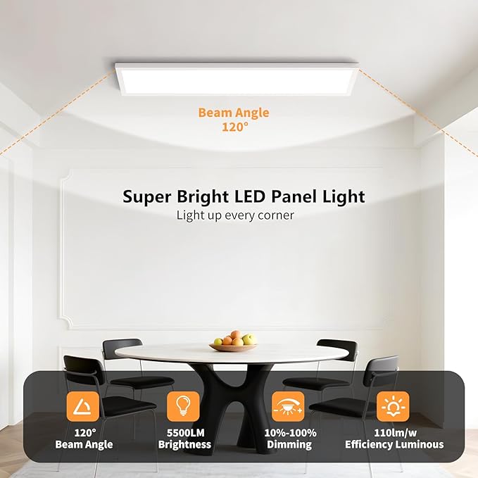 AIKVSXER 24 Pack 1x4 LED Flat Panel Light, 50W 5500LM Surface Mount Ceiling Fixture, 3CCT (3000K/4000K/5000K), Ultra-Thin 48In, 10-100% Triac Dimmable for Kitchen, Garage, Office, Basement