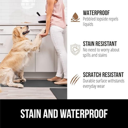 GORILLA GRIP 2 Pack Comfortable Cushioned Kitchen Mats for Floor, 17x24 + 17x48, Waterproof, Stain Resistant, 1/2 Inch Thick Soft Ergonomic Standing Desk Anti Fatigue Mat, Foam Supports Feet, Charcoal