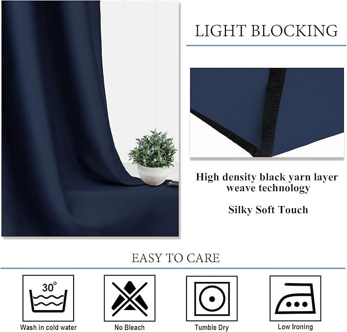 Diraysid Navy Blue Grommet Blackout Curtains - Image 6