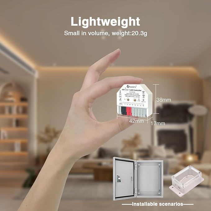 GLEDOPTO WiFi+Bluetooth 5 Modes in 1 Mini LED Strip Controller DC12-24V RGBCCT RGBW RGB CCT WWCW Dimmer Work with Tuya Smart Life App Voice Control for PWM Dimming LED Strip Light