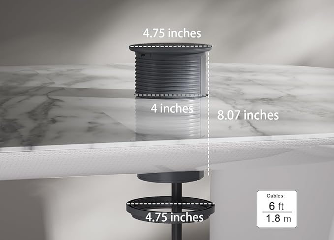 MAZZGOFOR Pop up Outlet - 4-inch Hole,4-AC Outlet,20W USB C,15W Wireless Charging,2-USB Port,Desktop Recessed Grommet Power Outlet for Kitchen Island Countertop,6 ft Cable,Grey