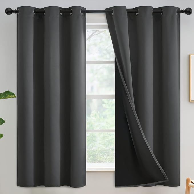 Yakamok Dark Grey Blackout Curtains 63 inches Long by Yakamok