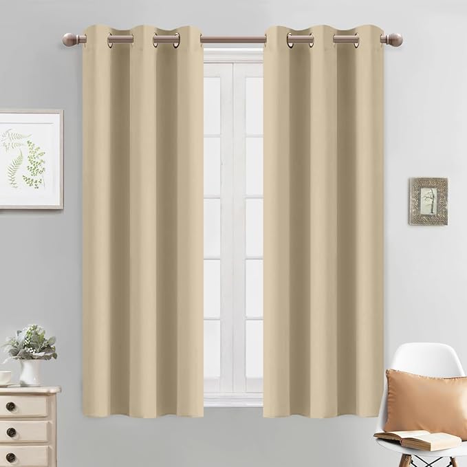 Yakamok Blackout Curtains 38x54 inch Beige Thermal Drapes-Bedroom | 2 panels by Yakamok