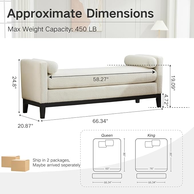 66.34" End of Bed King Size Bench Boucle - Image 2