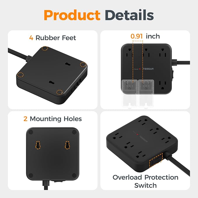 TESSAN 15Ft Black Extension Cord - Image 8