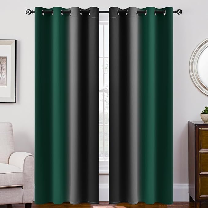 SimpleHome Ombre Green and Black Room Darkening Curtains 84 inches Length | by SimpleHome
