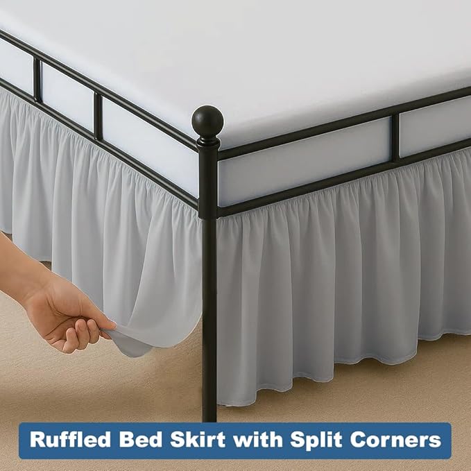 Ruffled Bed Skirt Split Corners with Platform, Tailored Fit Hotel Quality Wrinkle Free Ultra-Soft Microfiber Dust Ruffle, Upto 21 Inch Drop, Full XL, Light Grey