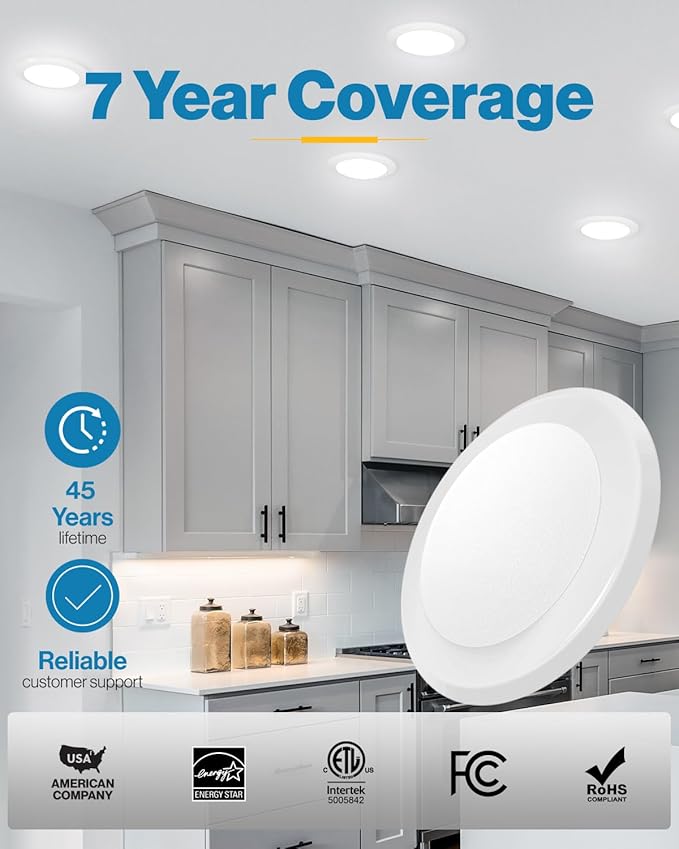 Sunco 96 Pack LED Disc Lights Ceiling 6 Inch, Flush Mount Disk Light, Recessed Can Lighting, 1050 LM, 15W (75W Equivalent), 4000K Cool White, Dimmable, Damp Rated ETL.