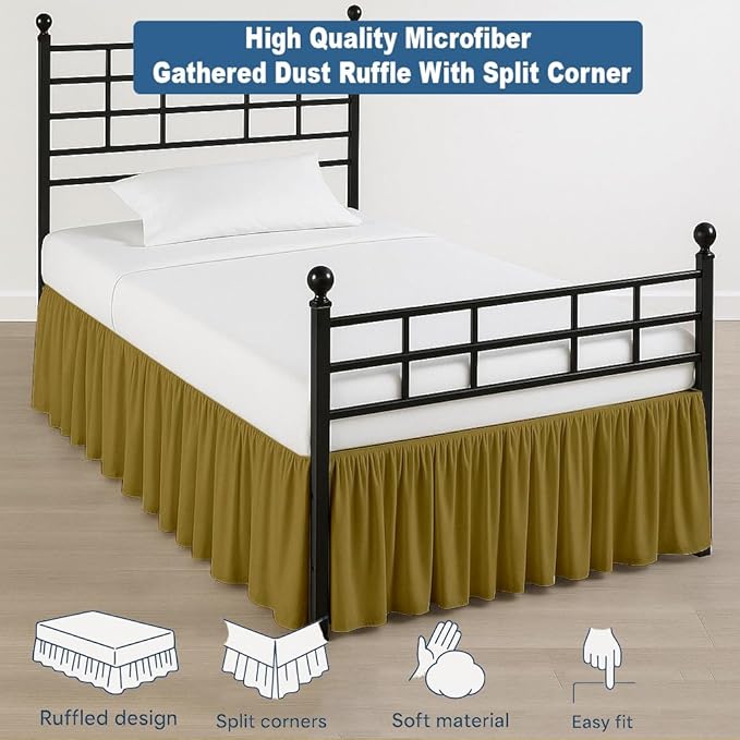Ruffled Bed Skirt Split Corners with Platform, Tailored Fit Hotel Quality Wrinkle Free Ultra-Soft Microfiber Dust Ruffle, Upto 10 Inch Drop, Full XL, Taupe