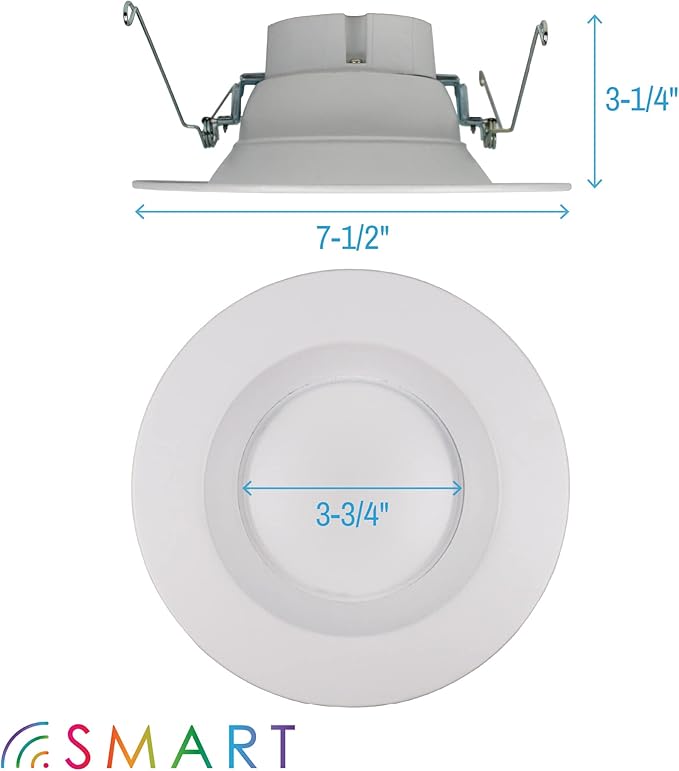 CLEANLIFE 4-Pack Smart LED Recessed Lighting Retrofit Downlight RGB + Tunable White Color Changing Bluetooth + WiFi Dimmable LED Can Lights Fits 5 and 6 inch - 12W, 65W Equivalent, App Enabled