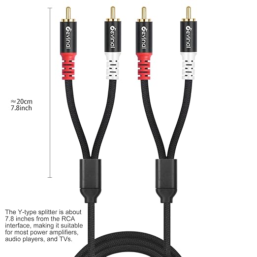 Devinal 25FT RCA Cables, 2RCA to 4RCA Audio Cable, Male Stereo RCA Cord Shielded Braided for Home Theater, HDTV, Amplifiers, Hi-Fi Systems, Car Audio, Speakers