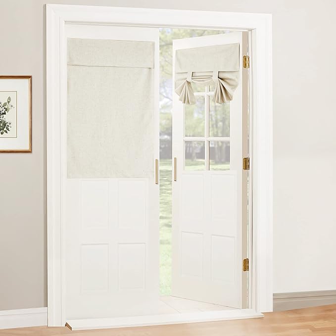 RYB HOME Natural Linen Textured French Door Window Curtains 100% Blackout | by RYBHOME