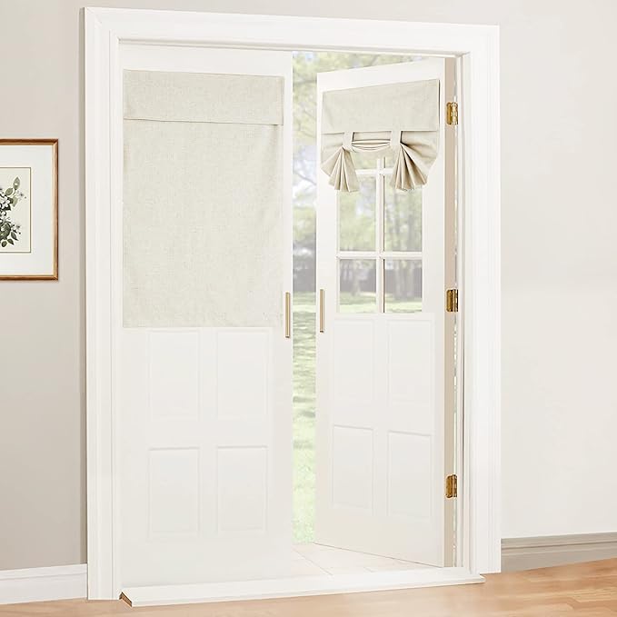 RYB HOME Natural Linen Textured French Door Window Curtains 100% Blackout | by RYBHOME