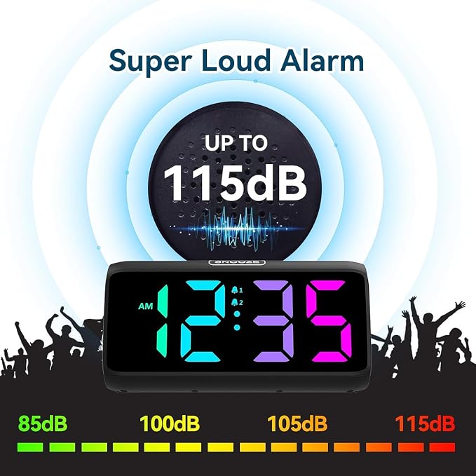 Loud Alarm Clock for Heavy Sleepers, RGB Alarm Clocks for Bedrooms Seniors Kids - Image 2