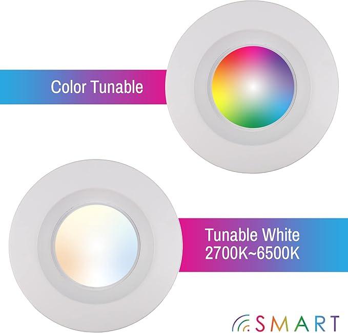 CLEANLIFE 2-Pack Smart LED Recessed Lighting Retrofit Downlight RGB + Tunable White Color Changing Bluetooth + WiFi Dimmable LED Can Lights Fits 5 and 6 inch - 12W, 65W Equivalent, App Enabled