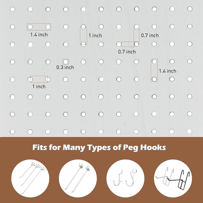 6 Panel Pegboard Room Divider | White Wood Folding Privacy Screen - Image 3