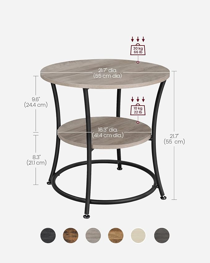 VASAGLE 21.7-Inch Round Side Table, 2-Tier End Table | Nightstand - Image 3