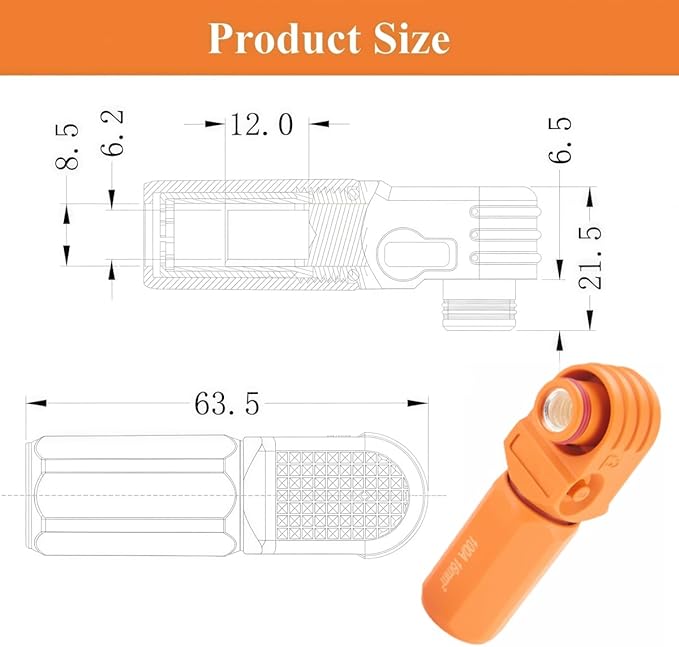 1 Set Battery Energy Storage Connector 100A 16mm² High Current HV Connectors Quick Plug Terminal Right Angle Plug and Socket IP67 Waterproof Power Adapter (Orange, 100A)