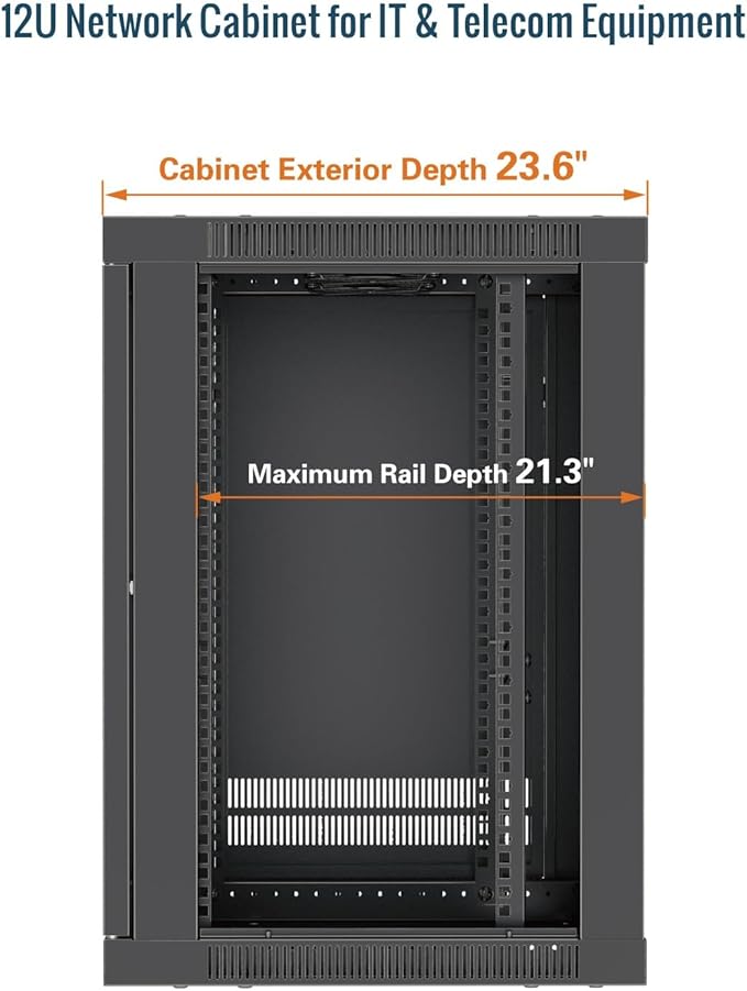 Tecmojo 12U Wall Mount Rack Cabinet, Heavy-Duty 176 Lbs High Load Capacity, 19” Enclosed Server Network Rack with Glass Door, 23.6” Deep – Elite Collection