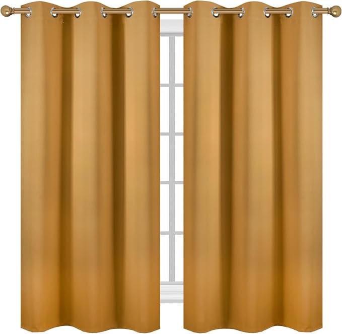 Diraysid Mustard Yellow Grommet Blackout Curtains - Image 2