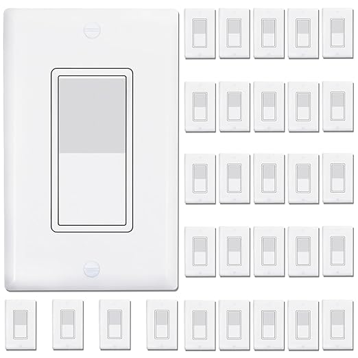 ThunderWay 3 Way Decorator Light Switch with Wall Plates, 15A 120/277V Decora Three Way Electrical Wall Paddle Rocker Switches Replacement, Residential Grade, UL Listed, Glossy White(30 Pack)