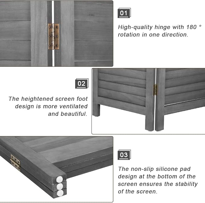 3 Panel Wood Room Divider 5.7 Ft Tall Privacy Wall Divider 67.7" x 16.9" Each - Image 4