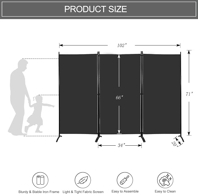 MAYOLIAH Partition Room Dividers 3 Panel Folding Privacy Screens 6 Ft Tall | - Image 5