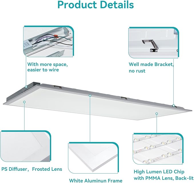 VocgoUU 2x4 LED Flat Panel Light, 24 Pack, Selectable 40W/50W/60W, 3000K/4000K/5000K/6000K, 0-10V Dimmable, ETL Certified, 6600LM, Drop Ceiling Office Lighting