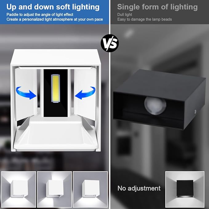 ledmo LED Outdoor Sconses Light Up and Down Wall Lights Adjustable Lighting Beam Aluminum IP65 20W High Power 6000K 1800LM Modern Exterior Lighting Fixture for Patio Home Yard 2 Pack Non Photocell