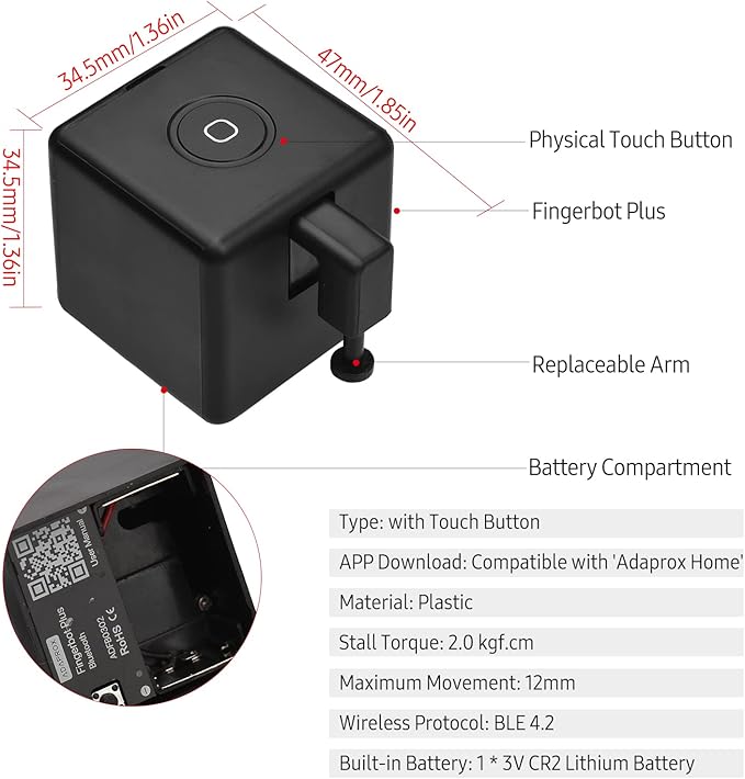 Mini BT Fingerbot Home Automation Controller with Touch Button APP Control Voice Control Schedule Timer Fingerbot Home Appliances Switch Pusher Smart Controller (BT Gateway Required)