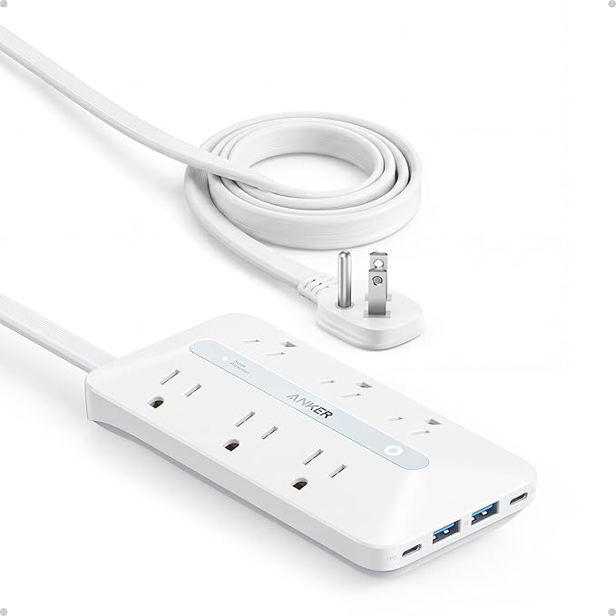 Anker Power Strip with 300J Surge Protector, 10ft Outlet Extender, 6AC | Flat by Unknown