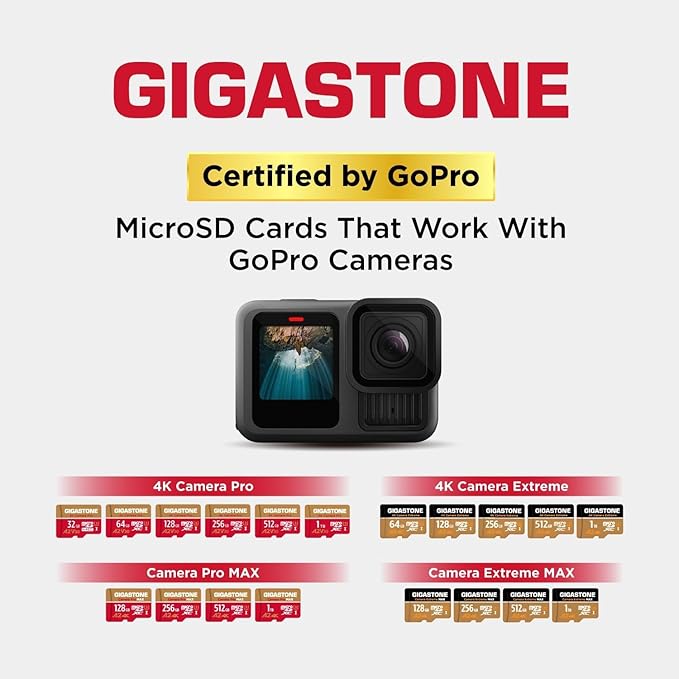 [5-Yrs Free Data Recovery] Gigastone 512GB Micro SD Card, 4K Camera Pro, A2 V30 UHS-I U3 C10, Up to 150/120MB/s, for Smartphone, GoPro, Action Cam, 4K UHD Video, with Adapter & USB-C Card Reader