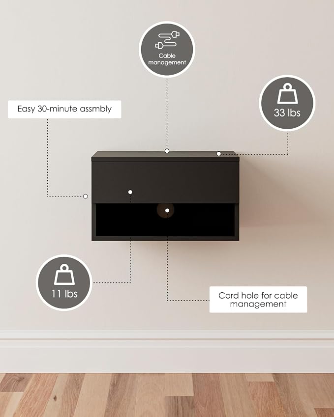 Modern Black Floating Nightstand - Image 9