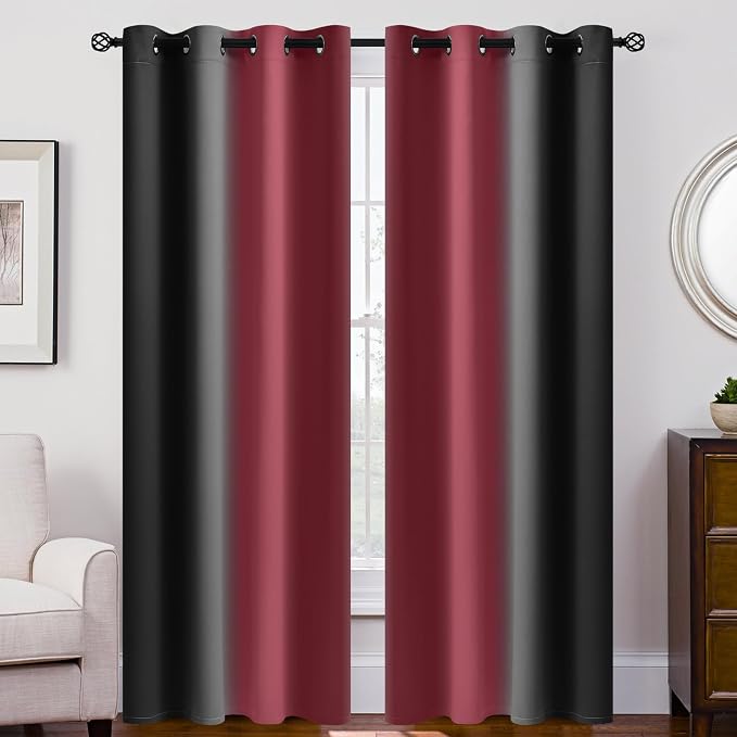 SimpleHome Ombre Burgundy and Black Room Darkening Curtains 84 inch Length | by SimpleHome