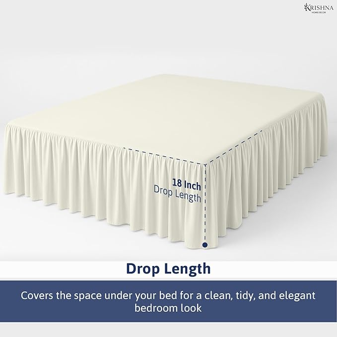 KRISHNA Ruffled Bed Skirt with Split Corners Queen, 100% Microfiber Hotel Quality, 18 Inch Drop Dust Ruffle Gathered Bedskirt with Platform, 60" x 80", Ivory