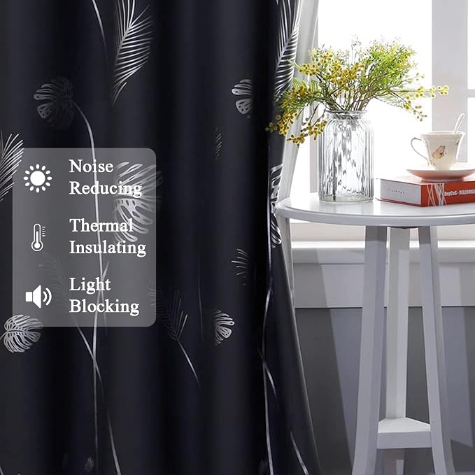 Grey Blackout Curtain for Dining Room 100W x 108L Inch Long Silver Palm Tree - Image 6