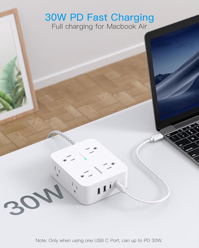 PD 30W USB C Power Strip Surge Protector 6Ft, 1080J Desk Charging Station | 8 - Image 3