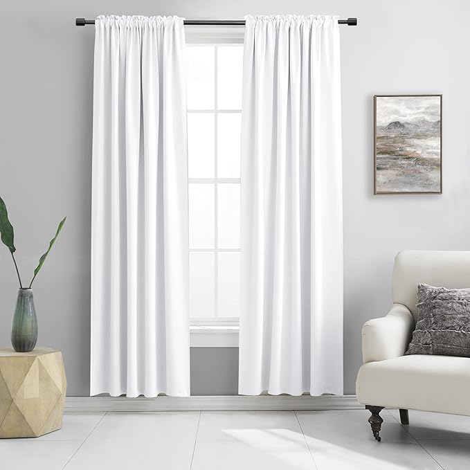 2 Panels Pure White Half Blackout Curtains 84 Inches Long by DONREN