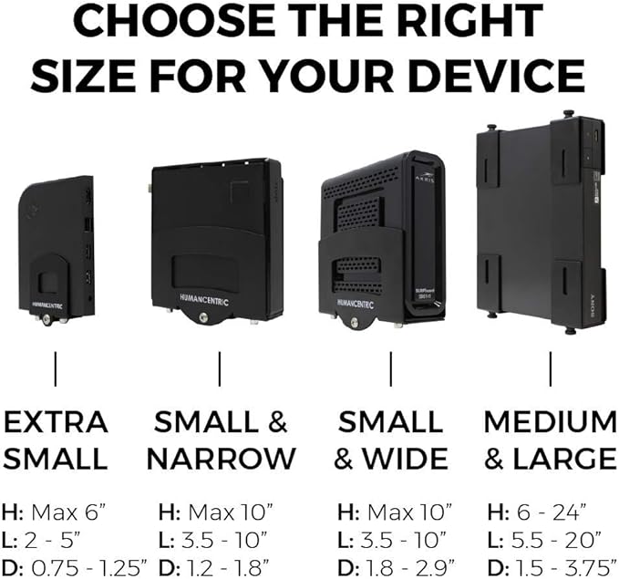 HumanCentric Cable Box and Modem Mount, Adjustable Wall Mount for Small and Wide Devices, Cable Boxes, Modems, DVD Players, Streaming Media Devices, Mount on The Wall Behind TV, Hardware Included