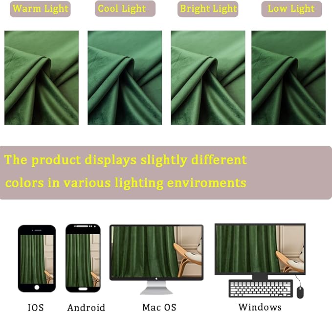 Timeper Moss Green Velvet Curtains 84 inches 2 Panels, Back Tab & Rod Pocket - Image 5