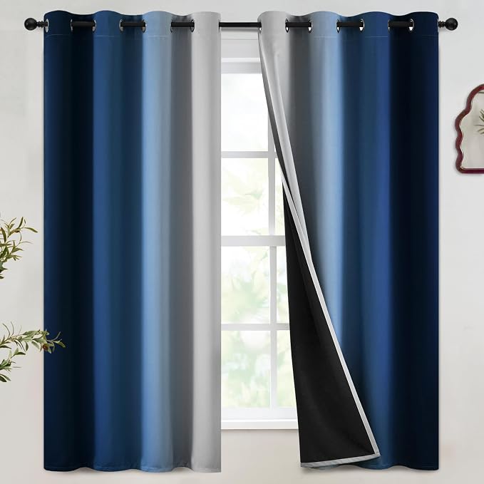SimpleHome 100% Blackout Ombre Bedroom Curtains Blue and Greyish White by SimpleHome