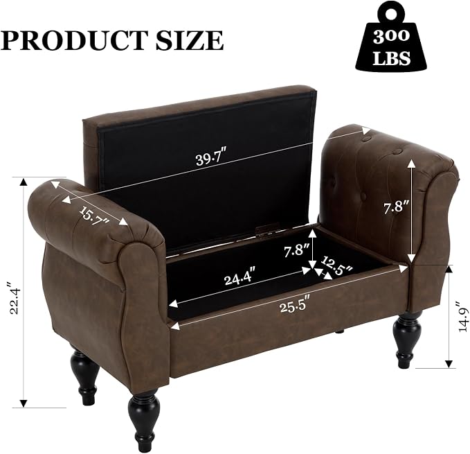 Storage Bench for End of Bed Bedroom, 39.7" Modern Ottoman Bench - Image 2