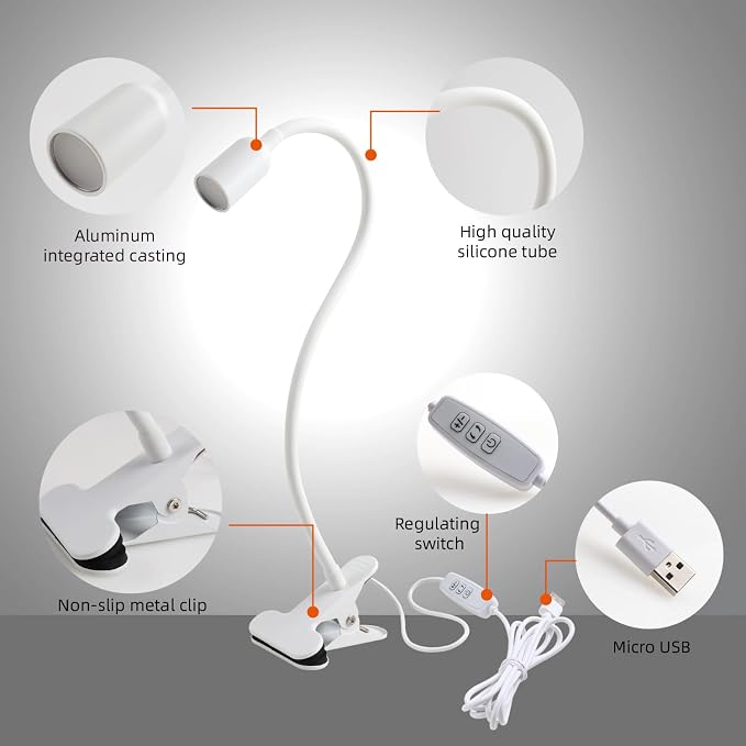 DAMI LED Reading Lights for Bed Headboard, Clip on Spotlight Lamp for Desk - Image 2