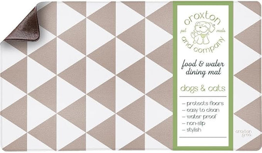 CROXTON & CO. Non-Slip Faux Leather Pet Feeding Mat for Dog Bowls | Large Bowl Mat for Food and Water | Durable, Easy-to-Clean Pet Food Mat for Floors | Size: 16.5"x18"